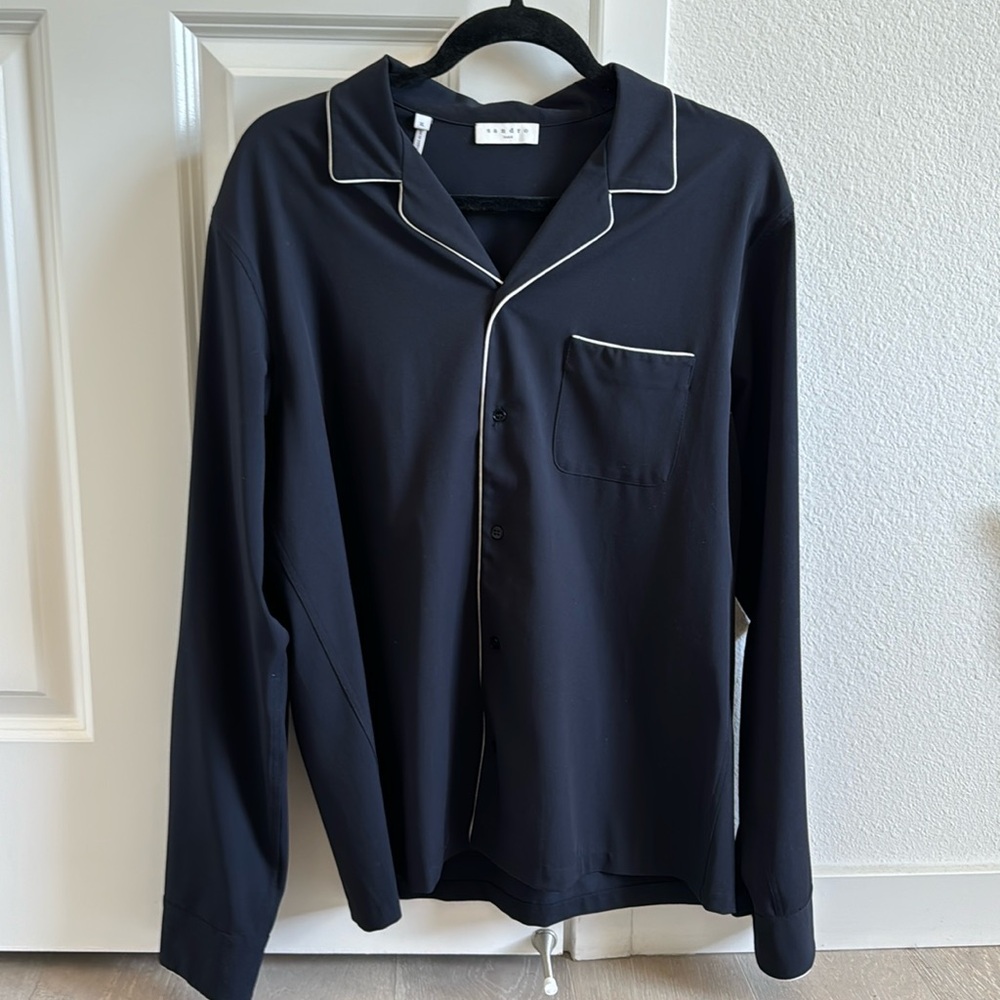 Sandro Men's Blue Contrast Trim Pajama Shirt